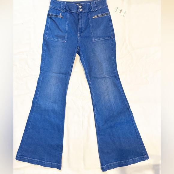 Free People Layla Women's Dark Wash High Waist Wide Leg Flare Jeans - Picture 2 of 9